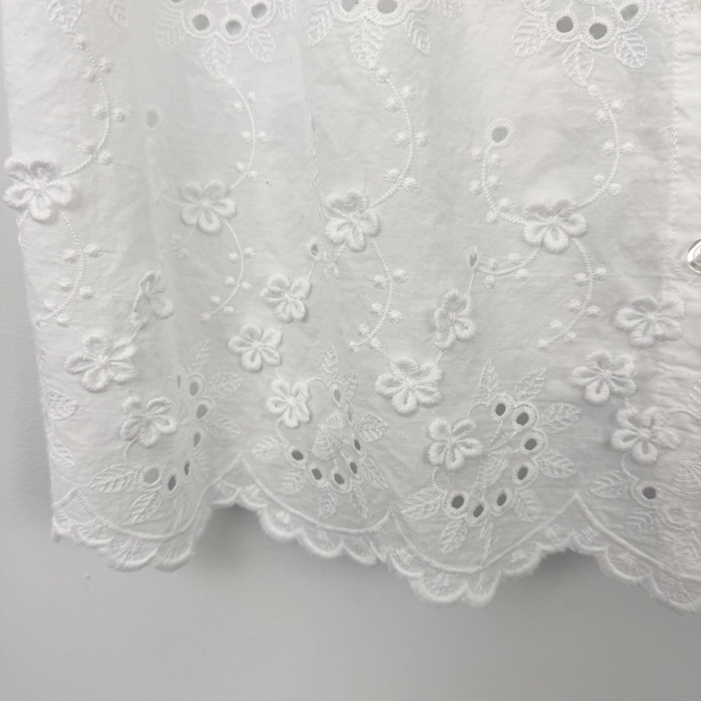 SUSAN GRAVER Pure Eyelet Applique 3D Button Front SHIRT Top 1X White Lace - Picture 5 of 14